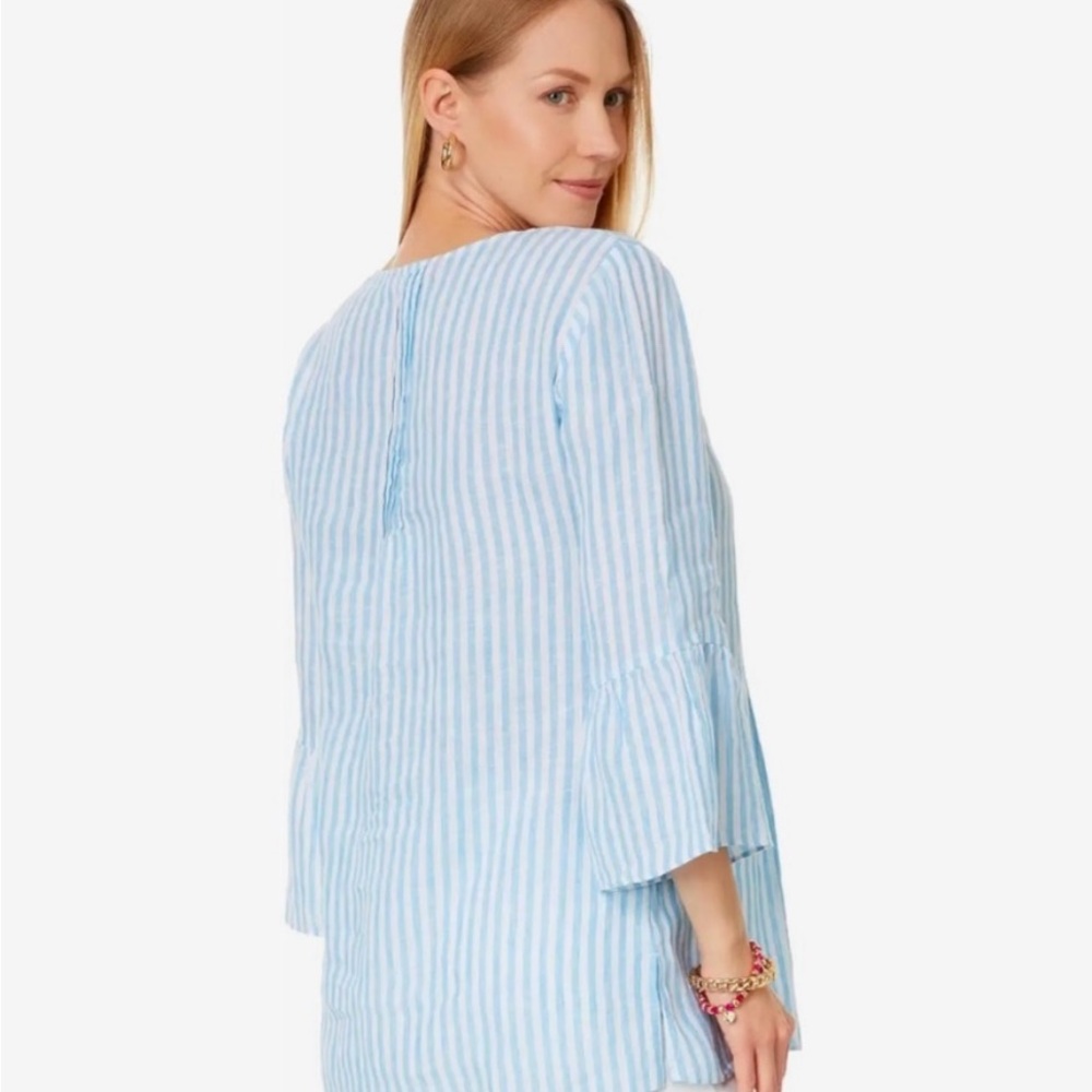 Lilly Pulitzer Hollie Linen Tunic Lunar Blue Bimini Stripe